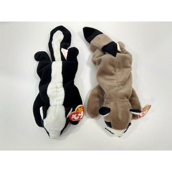 2x Vintage Ty Beanie Babies Ringo the Raccoon + Stinky the Skunk Plush Beanies - Picture 3 of 11